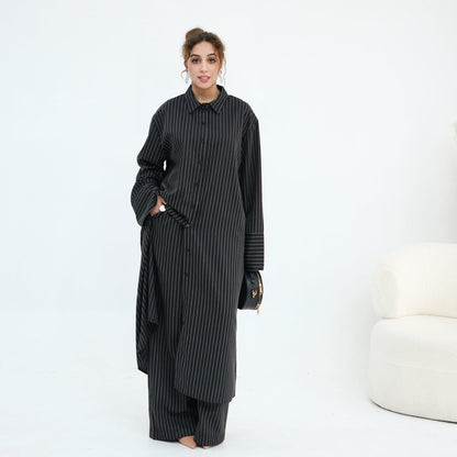 Pinstripe Oversized Shirt & Wide-Leg Trouser Set