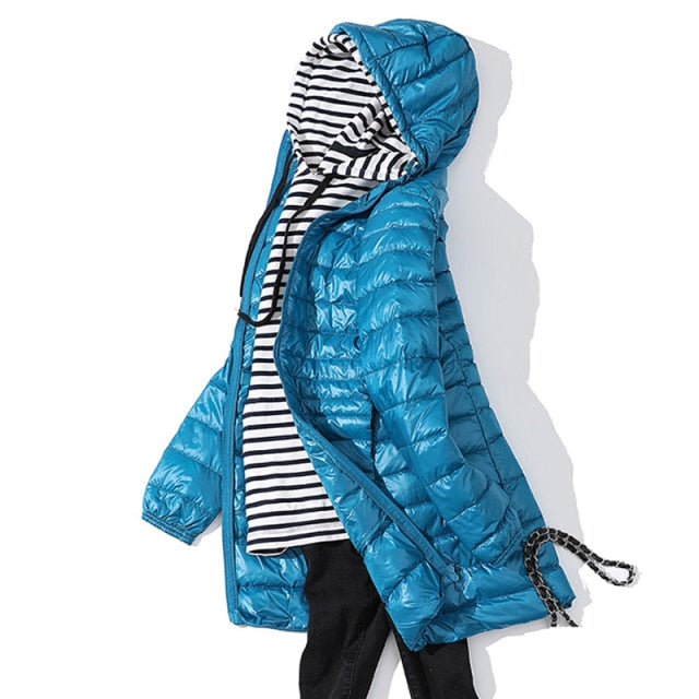 Long Down Hooded Jacket Women Winter Ultra Light Down Jacket