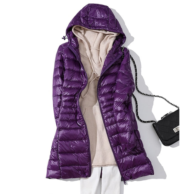 Long Down Hooded Jacket Women Winter Ultra Light Down Jacket