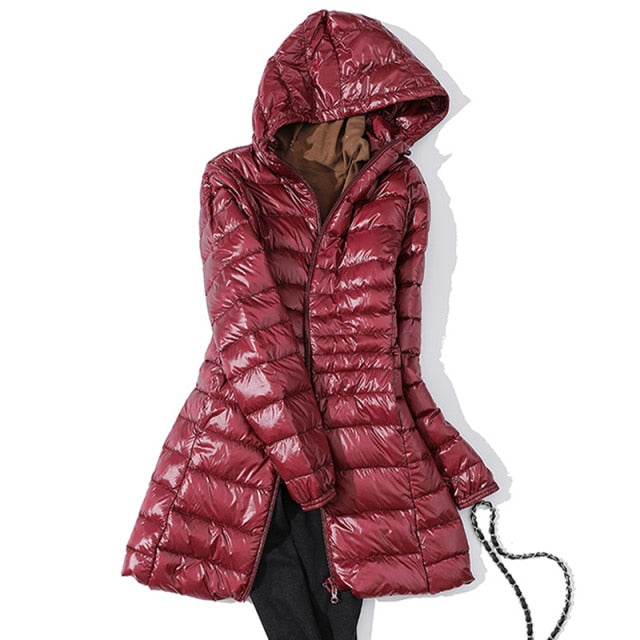Long Down Hooded Jacket Women Winter Ultra Light Down Jacket