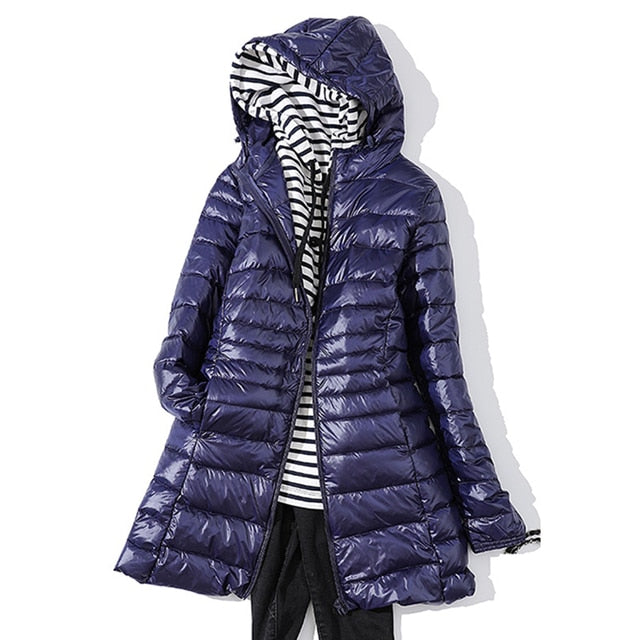 Long Down Hooded Jacket Women Winter Ultra Light Down Jacket
