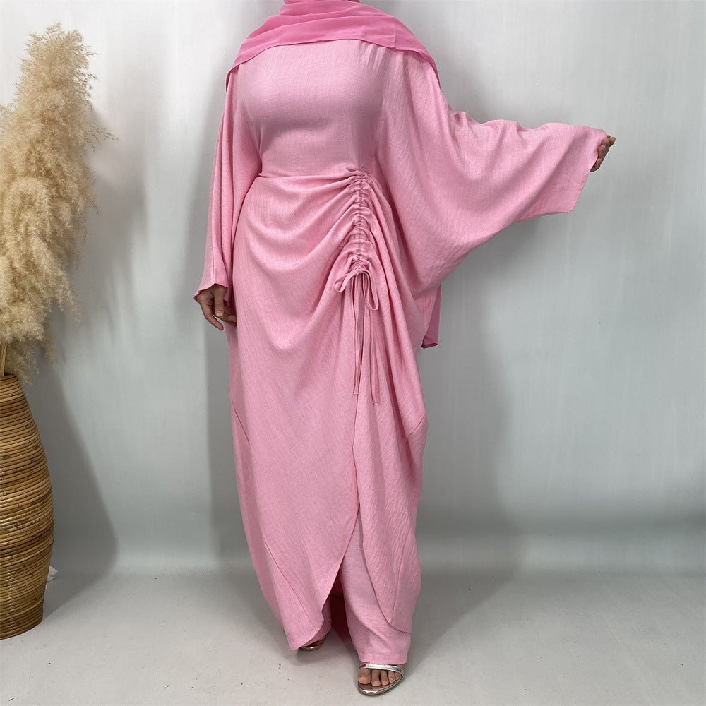 Ruched Drawstring Batwing Top & Wide-Leg Trousers Co-ord Set