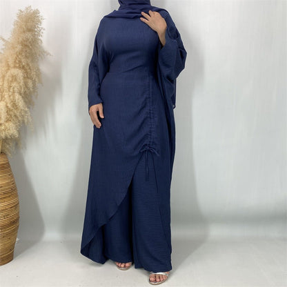 Ruched Drawstring Batwing Top & Wide-Leg Trousers Co-ord Set