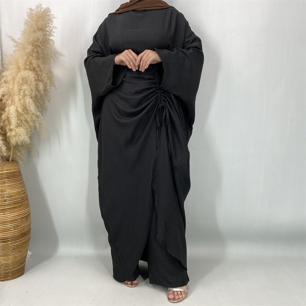 Ruched Drawstring Batwing Top & Wide-Leg Trousers Co-ord Set