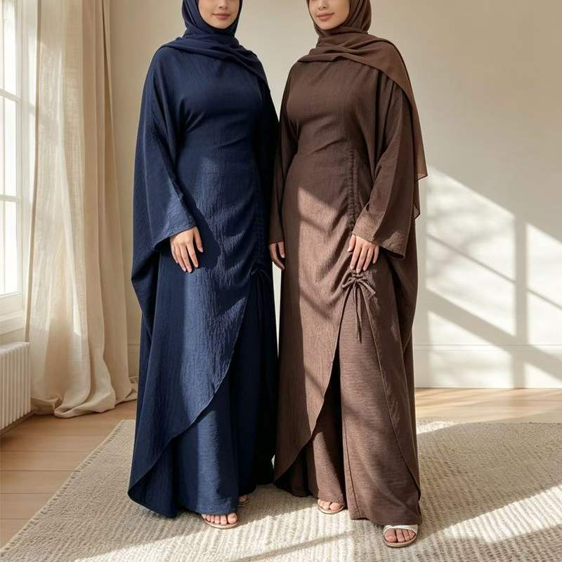 Ruched Drawstring Batwing Top & Wide-Leg Trousers Co-ord Set