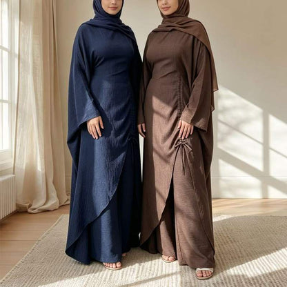 Ruched Drawstring Batwing Top & Wide-Leg Trousers Co-ord Set