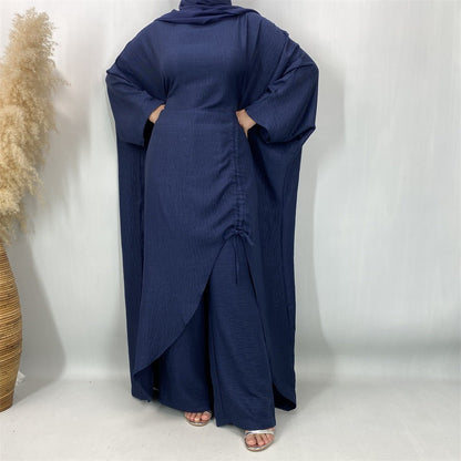 Ruched Drawstring Batwing Top & Wide-Leg Trousers Co-ord Set