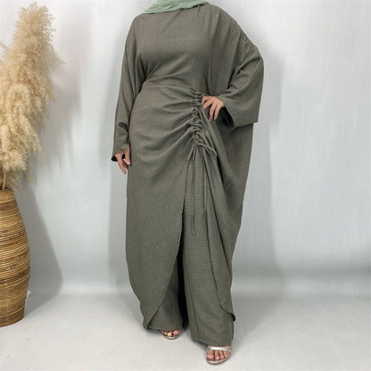 Ruched Drawstring Batwing Top & Wide-Leg Trousers Co-ord Set