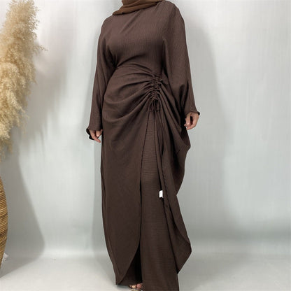 Ruched Drawstring Batwing Top & Wide-Leg Trousers Co-ord Set