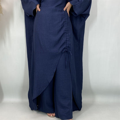 Ruched Drawstring Batwing Top & Wide-Leg Trousers Co-ord Set