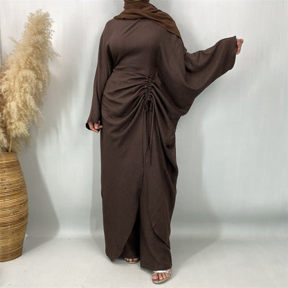 Ruched Drawstring Batwing Top & Wide-Leg Trousers Co-ord Set