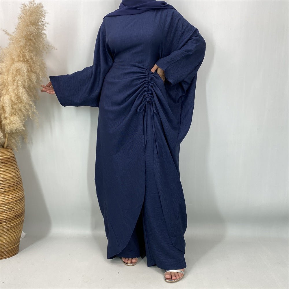 Ruched Drawstring Batwing Top & Wide-Leg Trousers Co-ord Set