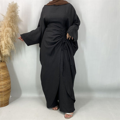 Ruched Drawstring Batwing Top & Wide-Leg Trousers Co-ord Set