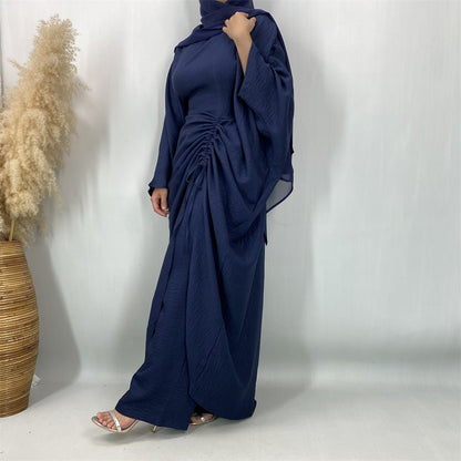 Ruched Drawstring Batwing Top & Wide-Leg Trousers Co-ord Set