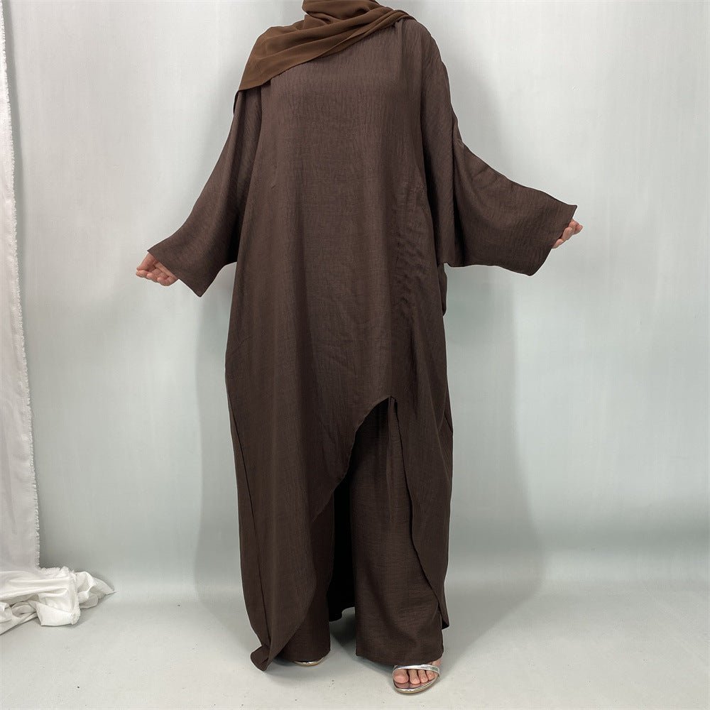 Ruched Drawstring Batwing Top & Wide-Leg Trousers Co-ord Set