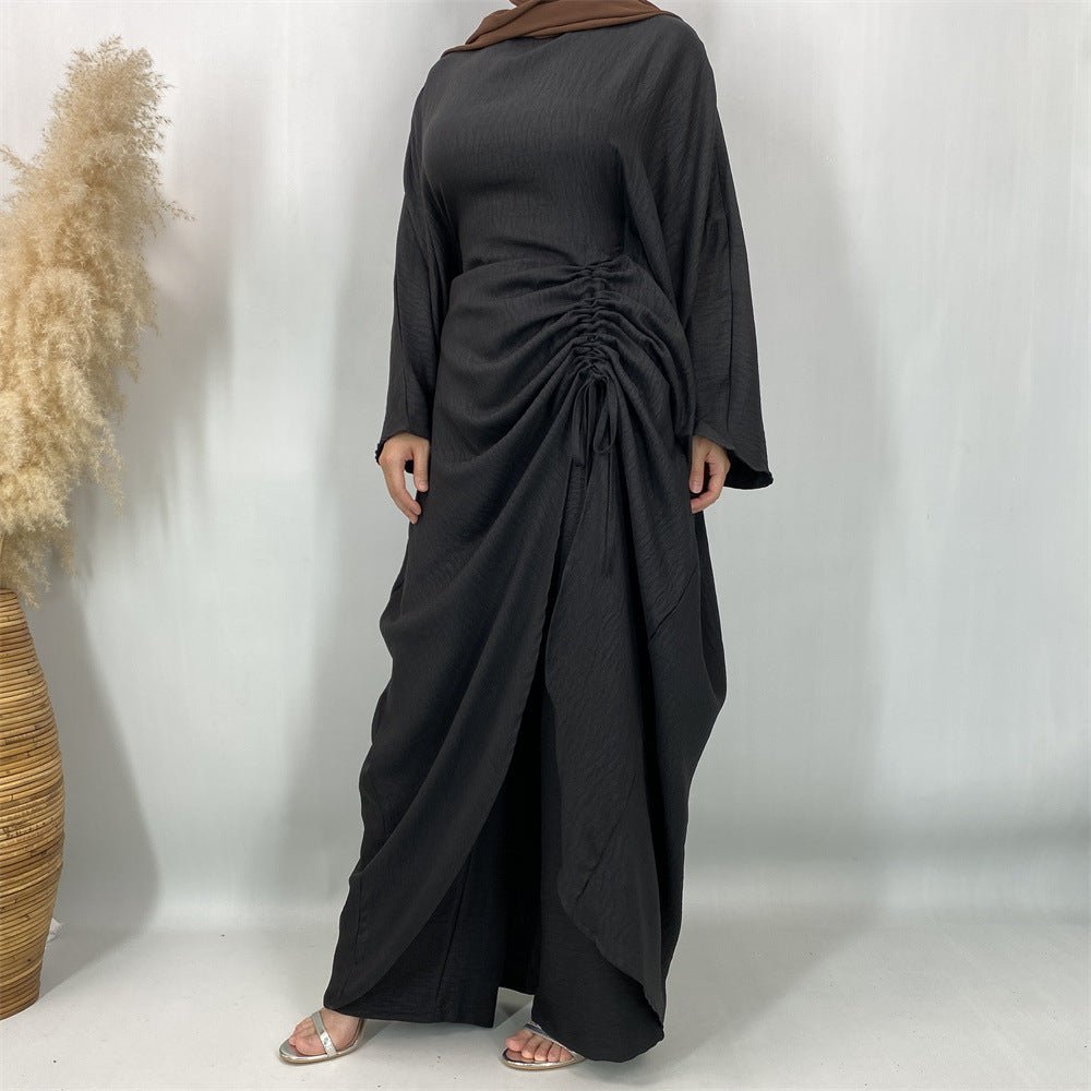 Ruched Drawstring Batwing Top & Wide-Leg Trousers Co-ord Set