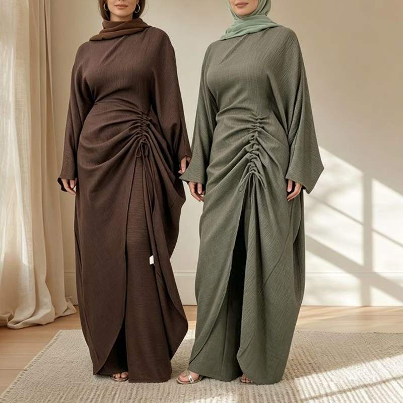 Ruched Drawstring Batwing Top & Wide-Leg Trousers Co-ord Set