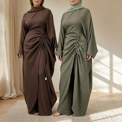 Ruched Drawstring Batwing Top & Wide-Leg Trousers Co-ord Set