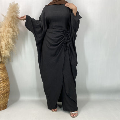 Ruched Drawstring Batwing Top & Wide-Leg Trousers Co-ord Set
