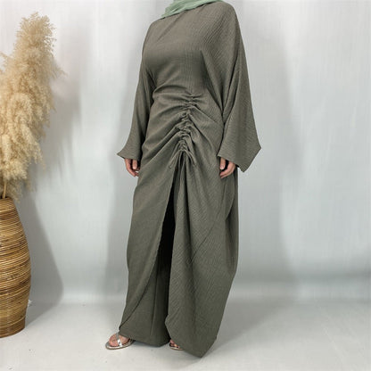 Ruched Drawstring Batwing Top & Wide-Leg Trousers Co-ord Set