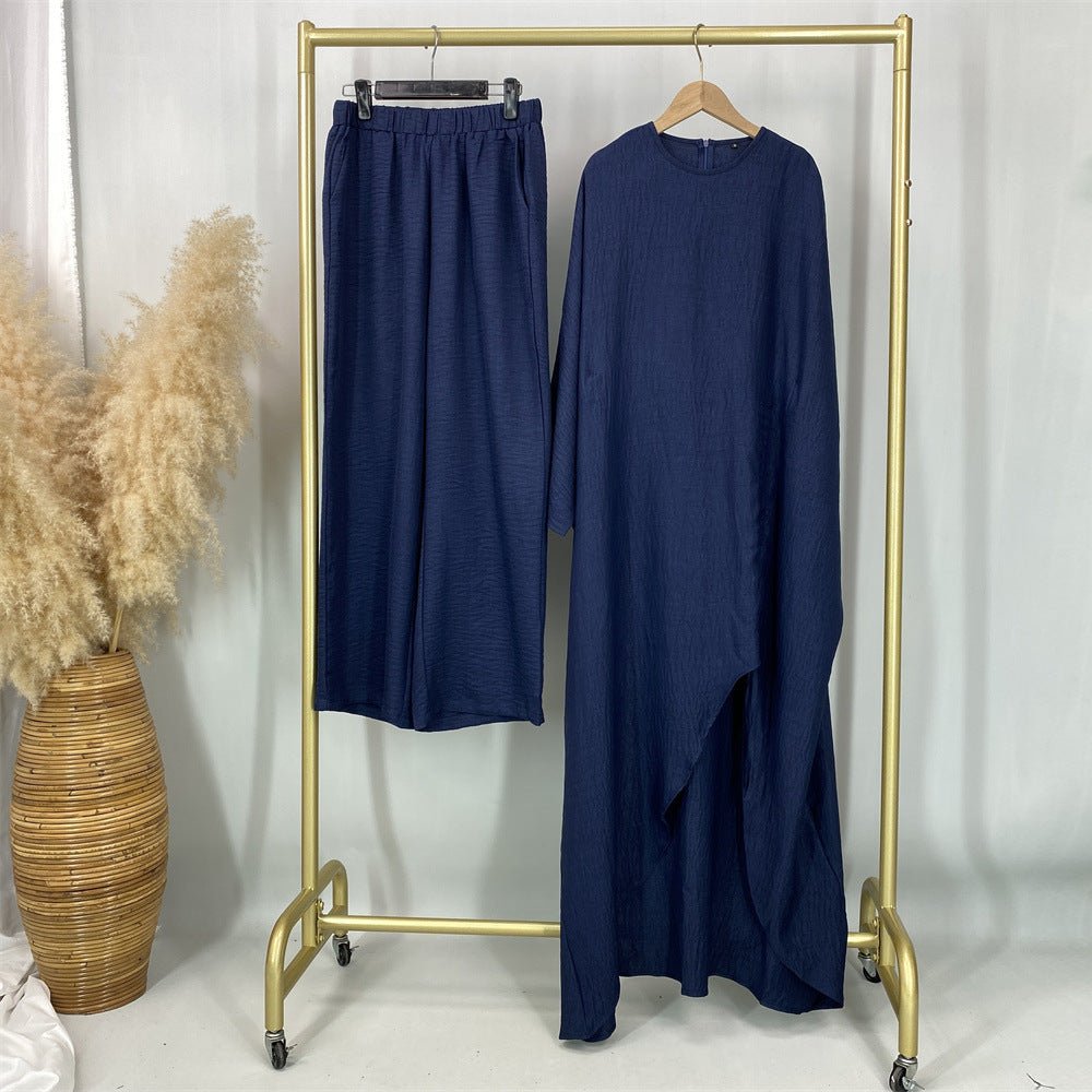 Ruched Drawstring Batwing Top & Wide-Leg Trousers Co-ord Set